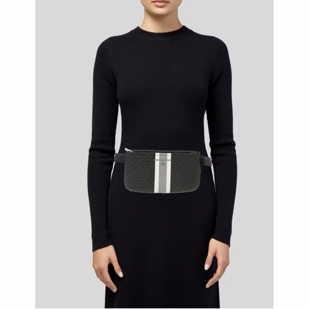 NEW BLACK POLY NICKEL LOGO BELT BAG WITH STRIPE Travel vacation unisex